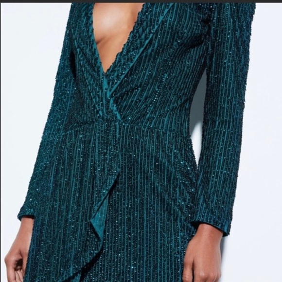 Misguided Peace + Love Teal Embellished Sequin Drape Front Dress Size 4 NWT - Picture 4 of 16